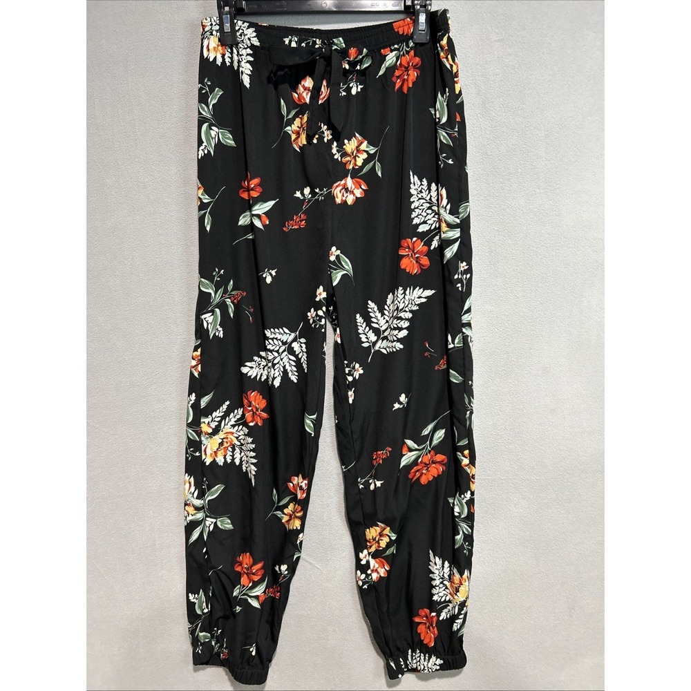Japna Lounge Womens Pajama Pants Size Large Navy Floral Elastic Ankle Sleep wear